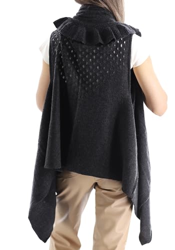 La Fiorentina Women's Knit Wool Vest w/Ruffles, Charcoal Grey4