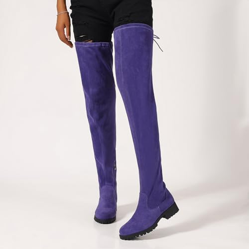 Women's Over The Knee Thigh High Chunky Low Flat Heel Boots Long Stretch Zipper Sexy Fall Fashion Boots Black Red Purple US5-113