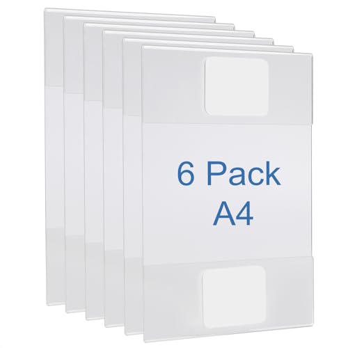 A4 Soporte Acrílico para Pared (6 unidades) Soporte Adhesivo de Pared, Expositor Adhesivo de Pared Transparentes, Soporte para Letrero Transparente sin Perforaciones