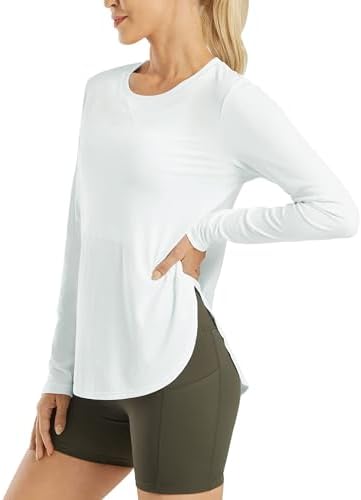 G4Free Women's UPF 50+ UV Shirts Long Sleeve Workout Sun Shirt Outdoor Gym Hiking Tops Quick Dry Lightweight White