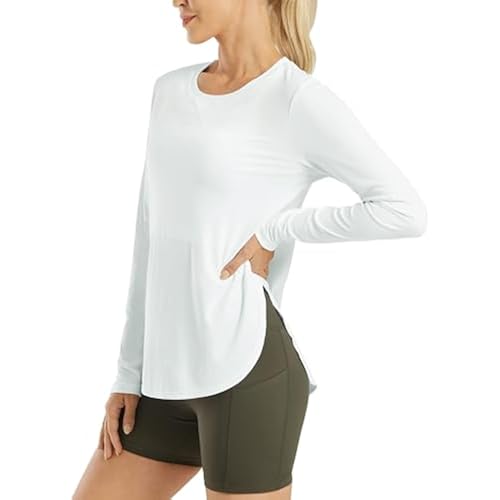 G4Free Lightbreeze Womens UPF 50+ UV Sun Shirts Long Sleeve Workout Tops | Loose Fit, Crewneck, High Slits, Hip Length, Curved Hem, Quick Dry, Ultra Soft, Lightweight, for Athletic, Outdoor or Casual