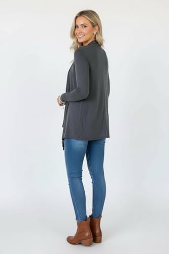 Image of ToBeInStyle Womens Open Front Long Sleeve Lightweight Asymmetrical Draped Cardigan with Side Pockets