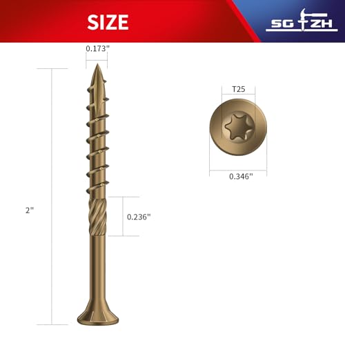 Image of #8 x 2 Inch Deck Screws (116Pcs) 1lb. Carbon Steel, Yellow, Flat Head, Rust Resistant epoxy Coated, with T25 Star Bit