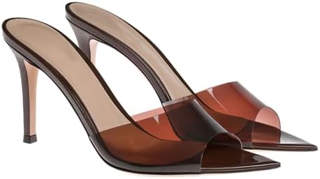 Women'S Clear Pointed Open Toe Stiletto Heel Slide Sandals Fashion Sexy Slip On Transparent Strap High Heels Mules Summer Backless Party Wedding Prom Dress Shoes