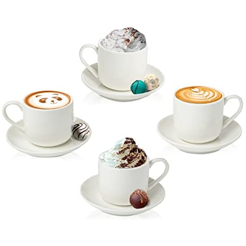 Set de 8 Tazas para Espresso con platillos a Juego - Porcelana Blanca Premium Cover