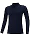 Poekuao Youth Thermal Compression Shirt Boys Long Sleeve Fleece Undershirt Sweat Wicking Athletic Base Layer for Soccer Football Baseball Navy L