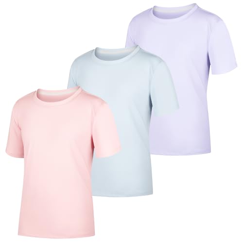 BIG ELEPHANT Kids UPF 50+ Rash Guard Shirts 3-Pack, Short Sleeve UV Sun Protection Athletic Tees for Youth Boys Girls