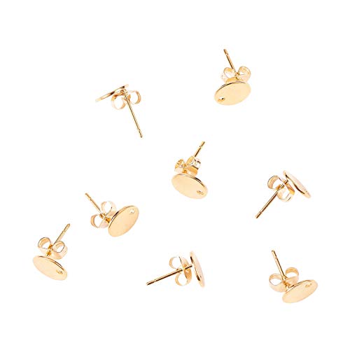 LiQunSweet 50 Pairs 304 Stainless Steel Stud Earring Findings Kits with Ear Nuts Earring Backs Flat Round Golden Findings for Jewelry Earing Making DIY Craft Material - 8x0.8mm
