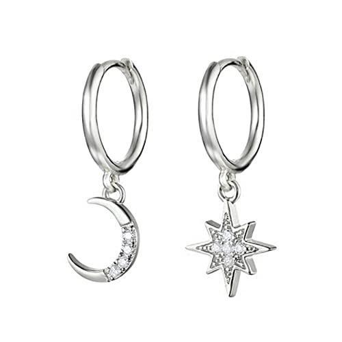 Boucle d'oreille lune étoile argent 925 émail femme bijoux pendants