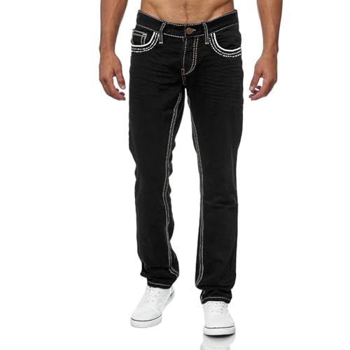 lcyhony Mens Jeans Relaxed fit Stretch Low Rise Straight Leg Jeans Baggy Comfy Outdoor Casual Work Denim Pants with Pockets