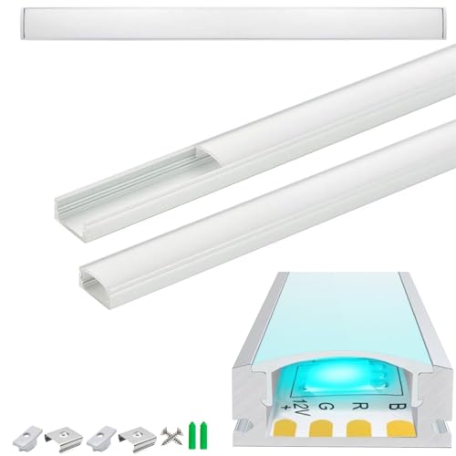 Body-Plus 1M Standard U-Shape LED Aluminum Profile for LED Strips – Aluminum Channel and LED Diffusers with End Caps and Mounting Clips for Cabinet, Shelf, Ceiling, and Indoor Lighting