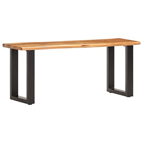 Banc en acacia massif 110 cm et acier aux bords naturels uniques - 8