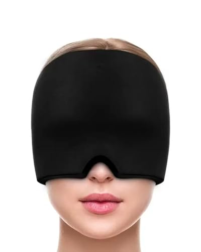 GAJUS Gorro de gel para enxaquecas, gorro reutilizável de 180° com compressas frias/quentes, alivia dores de cabeça, tensão e enxaquecas, preto