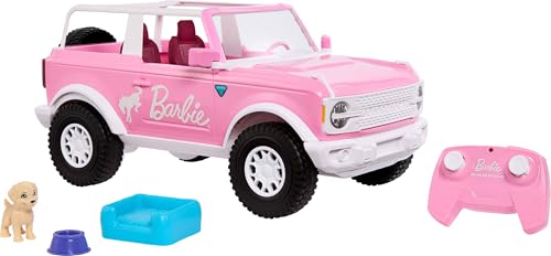 Image of Hot Wheels RC Barbie Ford Bronco Remote-Control Toy Car, RC Vehicle with Puppy Accessory, Dog Bed & Bowl, Plus Stickers for Customization, Fits 2 Dolls