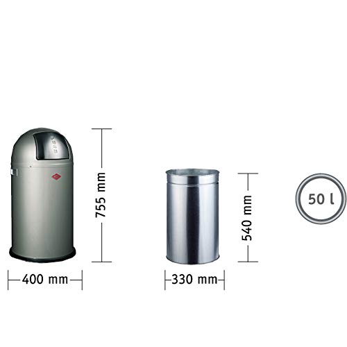 Wesco Pushboy Powder Coated Steel Waste Bin, 50 Litre, Black