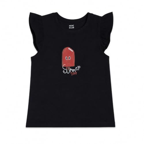 Image of miniklub Girls Round Neck Frill Sleeve Knitted Cotton Top (Navy Color)
