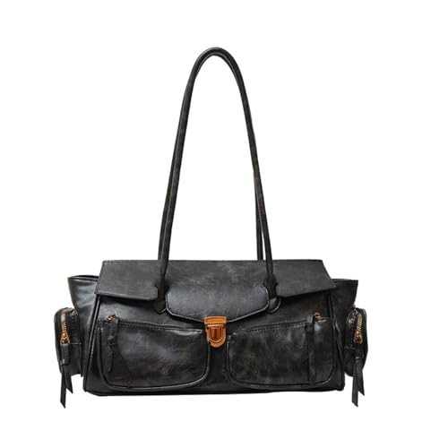 Image of Y2K Shoulder Bag for Women Retro Multi-Functional Large Capacity Tote with Multiple Pockets - Punk Hobo Handbag