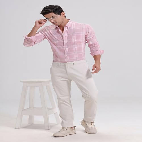 Image of BASICS 100% Cotton Checked Shirt for Men | Slim Fit | Everyday Smart Casual Wear | Full Sleeve