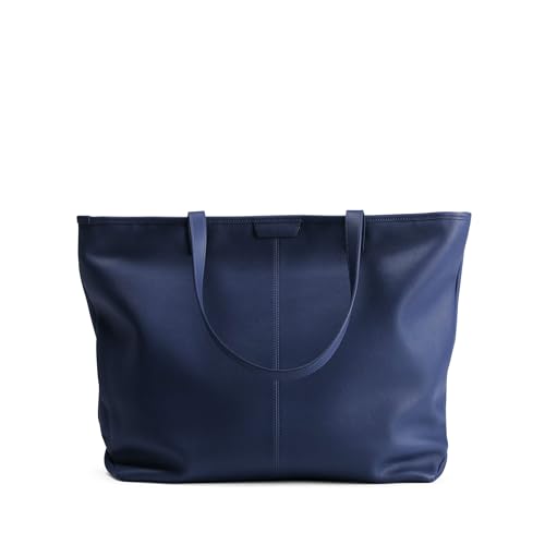 Bolso tote grande de cuero azul marino miniatura 1