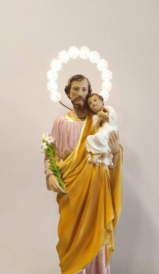 Generico ArteSacraCaravaggio Statua di San Giuseppe, in resina cm 50 (19,68 inches), cm 58 con aureola luminosa, per interni ed esterni, decorata a mano, produzione artigianale italiana
