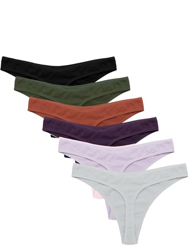 Ekouaer Cotton Thongs For Women Breathable Bikini Panties Stretch Invisible Hipster Underwear Pack 6 (X-Large)