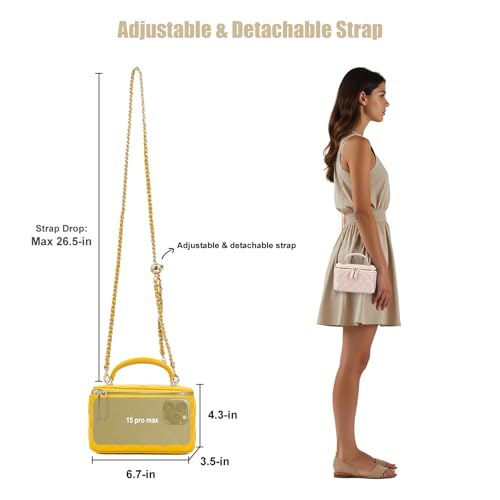 Image of M-ioi-M Small Genuine Leather Purse Quilted Crossbody Bag for Women, Mini Top-Handle Shoulder Handbag w /Gold Chain Strap