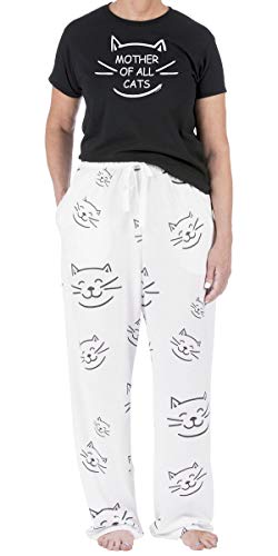 ComputerGear Womens Pajama Set Short Sleeve Top PJ Pants with Side Pockets Cat Print Loungewear S