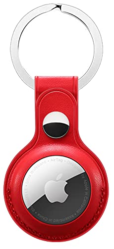 Image of M.G.R.J PU Leather Protective Key Ring Case Cover Compatible for Apple AirTag (Red)