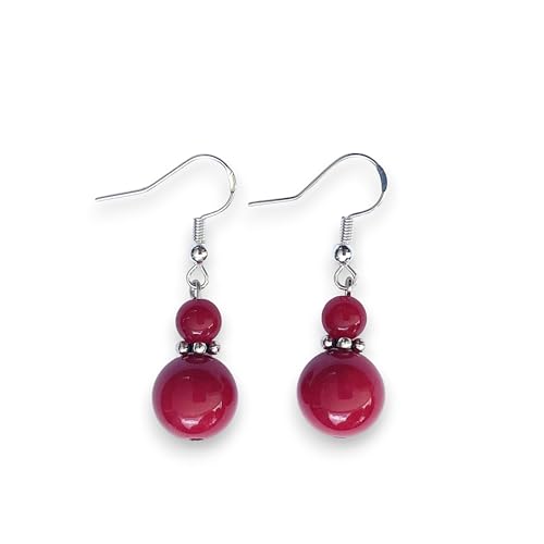 Pendientes Mujer Piedras Naturales Semipreciosas Chapados en Plata de Ley - Pendientes Colgantes Jade Colores - Perfectos para Regalo (Jade Rojo)