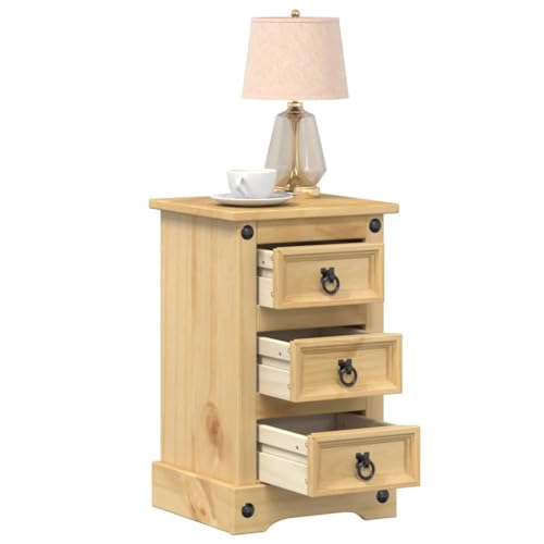Mokuyary Table de Chevet Corona 35x32,5x58 cm Bois de pin Massif Table d'appoint Bout de Canapé, Armoire Latérale Montage Facile pour Chambre, Salon 4005653