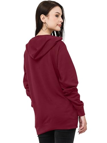 Image of LEOTUDE Women's Loose Fit Drop Shoulder Hooded Neck Loopknit Sweatshirt (Color Maroon)