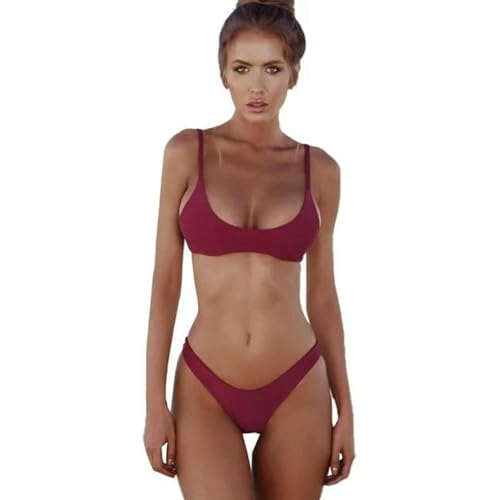 Gyios bañador Traje De Baño Bikini Brasileño Cintura Baja Sin Espalda Dos Piezas Sólido Push Up Playa Piscina Vacaciones Baño-Rojo V-l