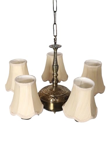Image of Devansh 05 Lights Off-White Vintage Cotton Shade with Antique Golden Chandelier -L