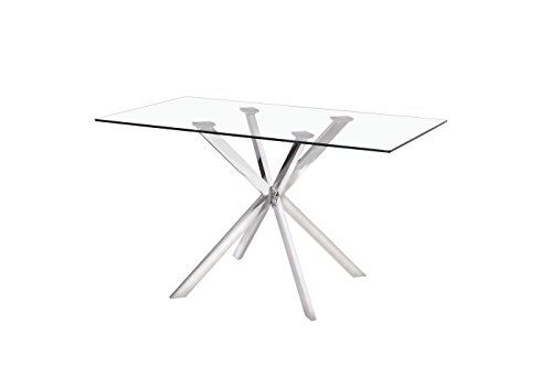 Uptown Club Linus Collection Rectangle Modern Exquisite Chrome Frame Glass Top Dining room Table, 51.2