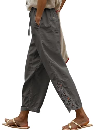 Image of Acelitt Women Casual Lightweight Drawstring Elastic Waist Pants with Pockets, S-XXL