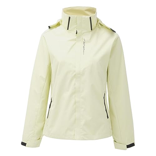 Shffuw Chaqueta Impermeable Mujercortavientos Impermeable Chaqueta para mujer Primavera con capucha Desmontable de piezas al a de agua Gabardina de alpinismo Poncho Impermeable (Beige, XXL)