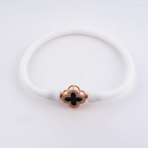 Image of Sterling Silver 925 Wrestband Bracelet for Women, Rose Gold, Rhodium Polished, Crystal Charm, Everyday Wear