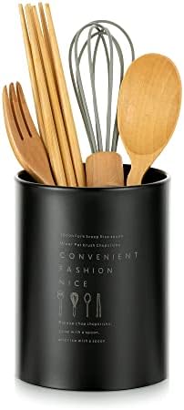 Utensil Holder Cutlery Pot Kitchen: Stainless Steel Black Utensil Jar Vintage Nordic Style Cutlery Caddy Durable Storage Container Flatware Organisers with Matt Surface Save Drawer Countertop Space