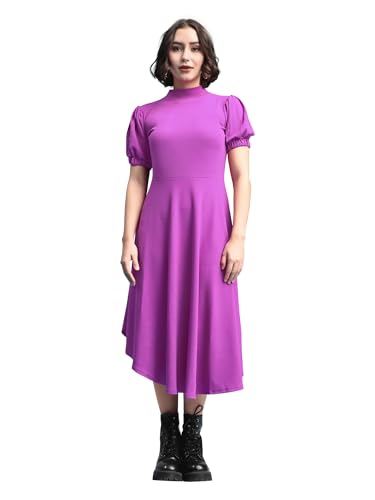 Image of PURVAJA Women's Fit & Flare Knee Length Short Sleeve Turtle Neck Solid Dress