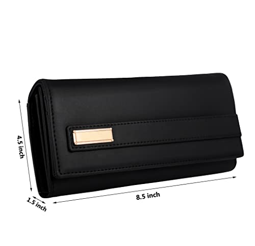 Image of ALSU Women's Hand Wallet Purse Clutch | Phone Pocket | Coin Compartment | Credit Card Slots| Zipper Pocket| Office use| Casual use| Faux Leather (Black)