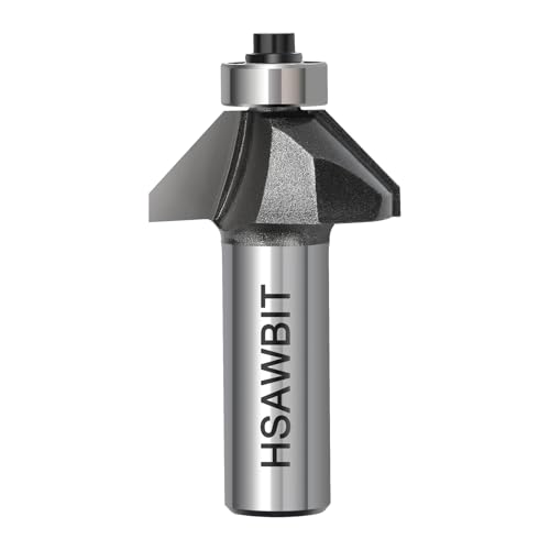 hsawbit Self Guided Chamfer Router Cutter Bit, 1/2 Inch Shank, 12.7mm Bevel Length and 9mm Cutting Height, 45 Degree V Groove Two Flute Tungsten Carbide Tipped