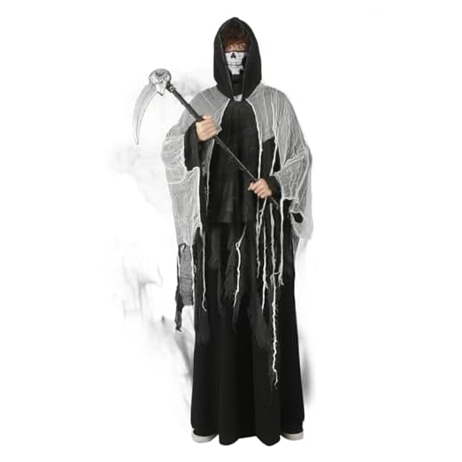 Tutukyle Parca Halloween Hombre Adulto- Muerte Disfraz Capa con Capucha Calavera Máscara Terror Guadaña Tatuajes, Grim Reaper Fantasma, Espeluznante Segador Disfraces Cosplay