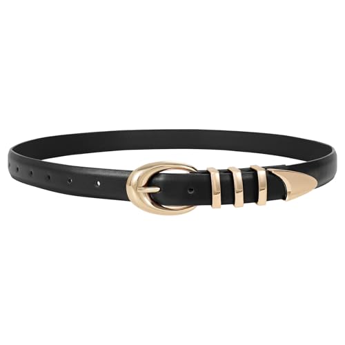 Image of TRIWORKS Women Leather Belt for Jeans Pants Fashion Ladies Skinny Faux Leather Dress belt with Gold Buckle