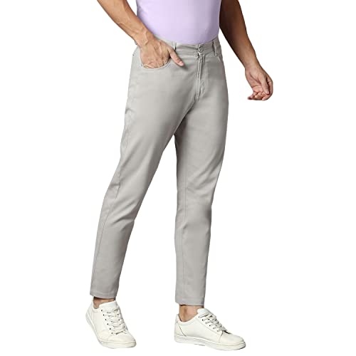 Image of Hubberholme Men's Tapered Fit Cotton Trousers, Ankle Length Button Closure Chinos