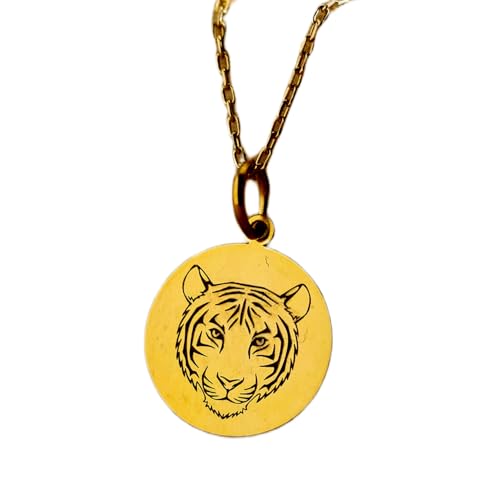 Collier tigre médaille argent plaqué or chaîne mixte 45cm