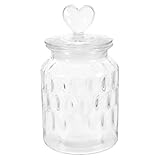 Kichvoe Clear Glass Sealed Canister Small Glass Candy Jar Food Storage Container with Heart Shaped Handle Lid for Candy Buffet Loose Tea Grain 950ml