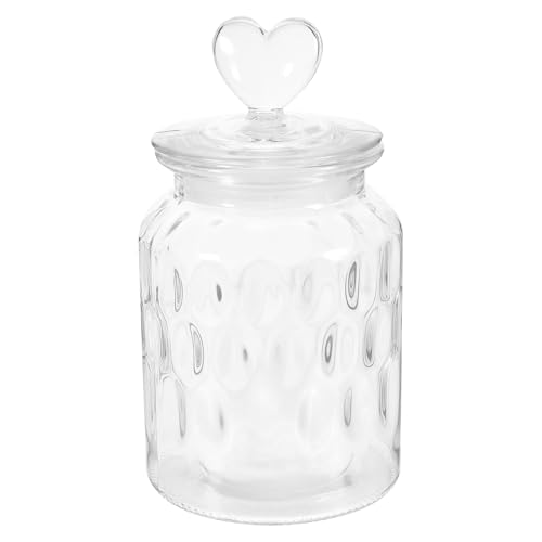 Kichvoe Glass Canister with Heart Handle Lid Airtight Glass Storage Jar for Tea Coffee Sugar Pickles Candy Canister 7.48 X 4.33 X 4.33 in