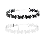 MOBUTOFU Collar Decorativo y Gargantilla 2 Piezas para Mujer en Encaje, Accesorios Cuello en Blanco y Negro, Diseño Urbano para Ocasiones Casuales y Regalos