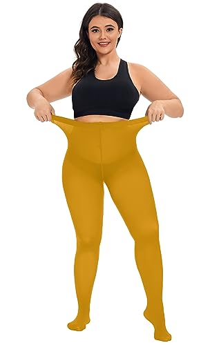 Image of CozyWow Plus Size Tights for Women 80D Soft Solid Color Semi Opaque Pantyhose High Waist 1X 2X 3X 4X