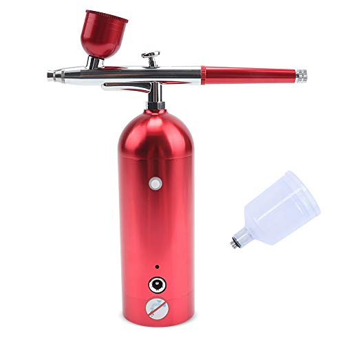 VECH Professional Airbrush Kit, Cordless Air Brush Pen with 0.4MM Needle 5CC 20CC Cup USB Rechargeable Mini Air Compressor for Makeup, Hobby, Craft, Cake Decorating, Tattoo (red)